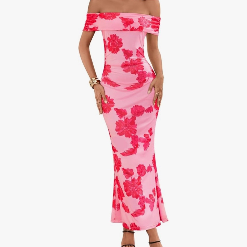Floral Off-Shoulder Kids Dress - Picture 2 of 2